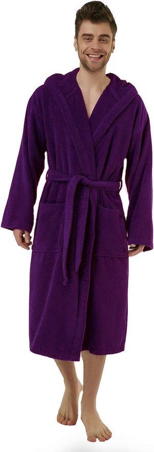 Purple Hooded Robe for Men, 52 inch Length. One Size Adult, 100% Cotton. Spa & Resort Sales
