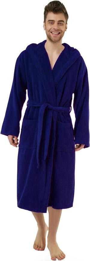 Royal Blue Hooded Robe for Men. 52 inch Length, One Size Adult. Spa & Resort Sales