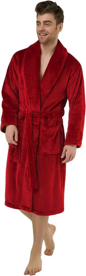 Bright Red Shawl Collar Robe for Men, Adult Large, 100% Cotton Terrycloth. Spa & Resort Sales