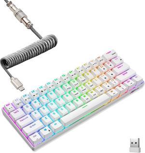 RK ROYAL KLUDGE RK61 60% Mechanical Keyboard with Coiled Cable, 2.4Ghz/Bluetooth/Wired, Wireless Bluetooth Mini Keyboard 61 Keys, RGB Hot Swappable Red Switch Gaming Keyboard with Software - White
