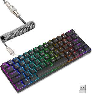 RK ROYAL KLUDGE RK61 60 Mechanical Keyboard with Coiled Cable 24GhzBluetoothWired Wireless Bluetooth Mini Keyboard 61 Keys RGB Hot Swappable Blue Switch Gaming Keyboard with Software  Black