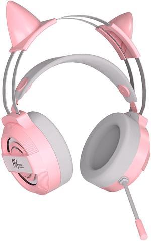 RK ROYAL KLUDGE PS4 Gaming Headset with Microphone, RK-E6000 PS5 Headset Xbox Headphone with Noise Cancelling Mic RGB Lights 7.1 Surround Sound for PS4 PS5 Xbox One Nintendo Switch PC, Pink