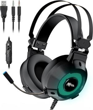 RK ROYAL KLUDGE PS4 Gaming Headset with Microphone, RK E9000 Xbox Headset PS5 Headphone with Mic Noise Cancelling RGB Lights 7.1 Surround Sound for PS4 PS5 Xbox One Nintendo Switch PC, Black