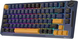 RK ROYAL KLUDGE H81 Hot Swappable Mechanical Keyboard Triple Mode 2.4G Bluetooth USB-C Knob Control Wireless Gaming Keyboard Gasket Mounted with RGB Backlit SkyCyan Switch 75% Layout 81 Keys Black