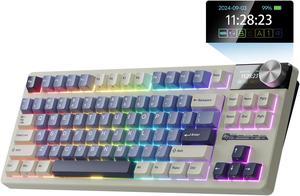 RK ROYAL KLUDGE S85 Wireless Mechanical Keyboard, TKL Keyboard with Display & Knob, Hot-Swappable Custom Programmable Macro Keyboard with Tactile Beige Switch, 7200mAh Battery, 85 Keys