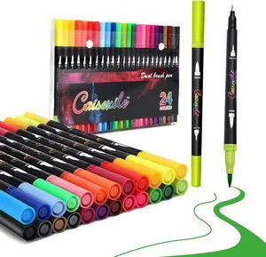 Colouring 24 Colours Dual Brush Felt Tip Art Markers Drawing, Painting, Calligraphy, Colouring Books