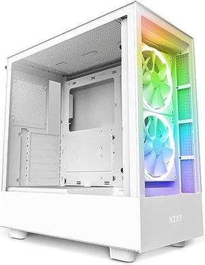 NZXT H5 Elite Compact ATX Mid-Tower PC Gaming Case - Built-in RGB Lighting - Tempered Glass Front and Side Panels - Cable Management - 2 x 140mm RGB Fans Included - 280mm Radiator Support - White