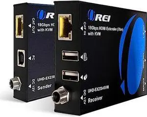 OREI KVM 4K HDMI Over Ethernet Extender Balun Over CAT6/7 Cable 4K@60Hz Upto 230 Feet - 2 USB 1.1 Ports, Supports Keyboard and Mouse USB HDMI Loop Out, Power Over Cable