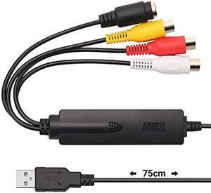 August USB Video Capture Card Grabber VGB350 - Transfer VHS Mini DV Hi8 DVD to Computer for Windows 11,10,8,7, Composite S-Video, PAL/NTSC/SECAM, Convert Video from VCR & Camcorder