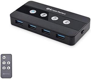Cable Matters 4 Port USB 3.0 Switch Hub USB Sharing Switch for 4 Computers and USB Peripherals - Button or Wireless Remote Control Switching - Includes a USB-C Adapter for USB-C USB4 and Thunderbolt 4