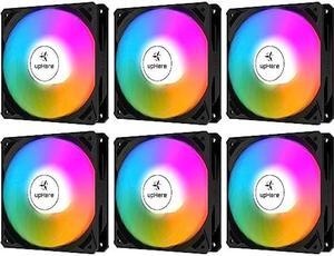 upHere 120mm Case Fan,6 Pack LED Cooling PC Fans,5V ARGB Addressable Motherboard SYNC/RC Controller, Colorful Cooler Speed Adjustable with Fan Control Hub,Black Edition