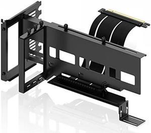 EZDIY-FAB Vertical PCIe 4.0 GPU Mount Bracket Graphic Card Holder with 5V 3 Pin ARGB LED Module, Video Card VGA Support Kit with PCIe 4.0 X16 Gen4 17cm/6.69in Riser Cable 90 Degree Right Angle (Black)