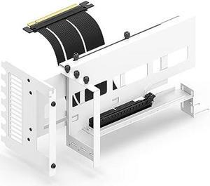 EZDIY-FAB Vertical PCIe 4.0 GPU Mount Bracket Graphic Card Holder with 5V 3 Pin ARGB LED Module, Video Card VGA Support Kit with PCIe 4.0 X16 Gen4 17cm/6.69in Riser Cable 90 Degree Right Angle (White)