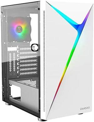 GAMDIAS ATX Mid Tower Gaming Computer PC Case with Side Tempered Glass Swing Door, 1x 120mm ARGB Fan & Front Panel Sync with ARGB Motherboards, Vertical VGA/GPU Slots for Your Graphic Cards