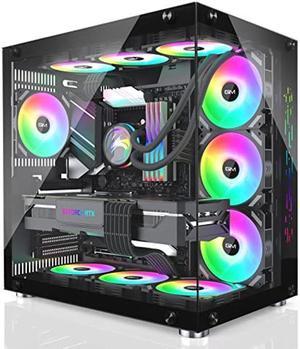 GIM ATX Mid-Tower PC Case Black 10 Pre-Installed 120mm RGB Fans Gaming PC Case 2 Tempered Glass Panels Gaming Style Windows Computer & Desktop Case USB 3.0 I/O Port, Water-Cooling Ready (Black)