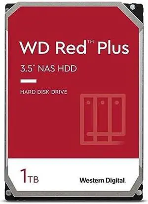 Western Digital 1TB WD Red Plus NAS Internal Hard Drive HDD - 5400 RPM, SATA 6 Gb/s, CMR, 64 MB Cache, 3.5" - WD10EFRX