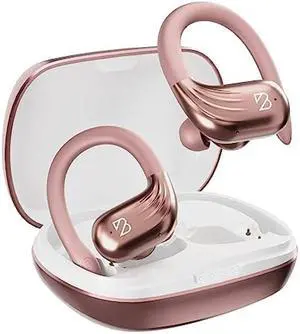 Rose Gold Wireless Running Earbuds for Women. Pink Bluetooth Sport Earbuds for Running, 80 Hour Long Battery Life Over the Ear Earbuds with EarHooks, Wrap Around Ear buds with Microphone