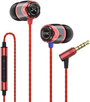 SoundMAGIC E10C Wired Earbuds with Microphone HiFi Stereo Earphones Noise Isolating in Ear Headphones Powerful Bass Tangle Free Cord Black Red