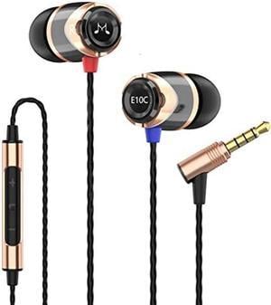 SoundMAGIC E10C Wired Earbuds with Microphone HiFi Stereo Earphones Noise Isolating in Ear Headphones Powerful Bass Tangle Free Cord Black Gold