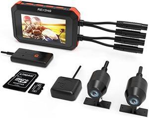 REXING MTC1 Motorcycle Dash Cam 3" LCD,Front and Rear Recording 1080p,170deg Wide Angle Lens,Loop Recording,G-Sensor,Waterproof Motorcycle Camera, Parking Monitor,GPS,WiFi,128GB Max(32G Card Included)
