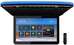 XTRONS Android Car Overhead Player 13.3 Inch Wide IPS Screen Car Roof Mount Monitor with Built-in Stereo Speakers Flip Down Overhead Car Monitor Support 8K Video, Bluetooth, WiFi, HDMI, USB, IR