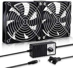 Wathai Big Airflow 2 x 120mm 240mm Computer Fan with AC Plug Cabinet Fan 110V 240V AC Power Supply, Speed Controller 3V to 12V, for Mining Machine Chassis Server Workstation Cooling