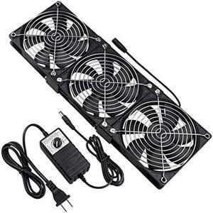Wathai Dual Ball 3 x 120mm Computer Fan with AC Plug DC 12V Big Airflow Fans with 110V 120V 220V 240V AC Speed Controller for DIY Cabinet Chassis Machine Server Workstation Cooling