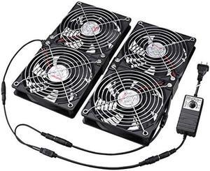 Wathai 4 x 120mm Mining Rig Server Rack Fan with 100V - 240V AC Power Variable Speed Control, Big Airflow for DIY Cooling CPU GPU,AV Cabinets, TVs Routers. Audio Amplifier, Refrigerator, Home Heater