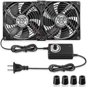 Wderair 2 x 120mm 240mm Computer Fan with AC Plug Server Rack Cooling Fans 110V 120V 220V 240 V Variable Speed Control, for Indoor Plant Growing, Cabinets, Hydroponics Circulation, Window Ventilation