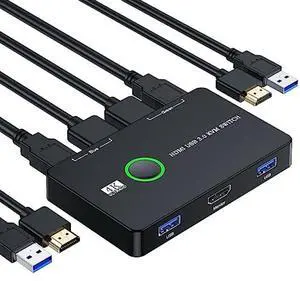 KVM Switch HDMI, Upgraded USB and HDMI KVM Switch for 2 Computers Share Keyboard Mouse Printer to One HD Monitor, Supports 4K@60 Hz, 2 HDMI Cables and 2 USB Cables Included KVM Switch HDMI, Upgraded USB and HDMI KVM Switch for 2 Computers Share Keyboard Mouse Printer to One HD Monitor, Supports 4K@60 Hz, 2 HDMI Cables and 2 USB Cables Included