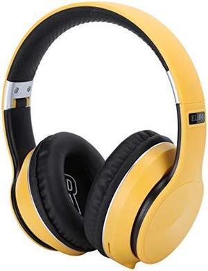 Bluetooth Headset, Head-Mounted Wireless Bluetooth Headphones Support FM Radio Foldable Retractable Noise-Cancelling Stereo Sport Earphone for Smartphone, Tablet, PC, etc.(Yellow)