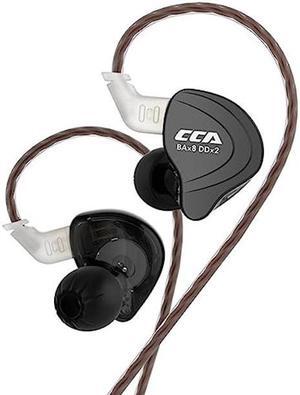 CCA C10 IEMs 4BA+1DD Hybrid Driver HiFi in-Ear Monitors Earphones with Alloy Faceplace Detachable Recessed 0.75mm 2Pin OFC Cable Earbuds for Stage Musicians Audiophile(Matte Black,Without Mic)