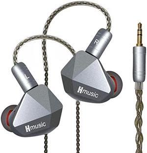 Hmusic IEM Earphones, Dual Magnetic Dynamic Drivers HiFi Stereo Sound in-Ear Monitors, Noise Isolation Wired Headphones Earbuds with Detachable Cable for Singers, Musicians, Drummers (Without Mic)
