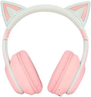 KUIDAMOS Cat Ear Headphones,Cat Ear Headset with 7 Colors LED Lights Effect and Detachable Microphone Foldable Over Ear Headphones Support BT and Wired Connection,Stereo Sound