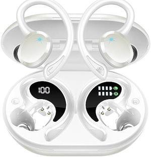 Wireless Earbuds Bluetooth Headphones, Bluetooth 5.3 Earbuds Sport Immersive HiFi Stereo Ear Buds, 48Hrs Earphones in Ear with Earhooks, HD Mic, IP7 Waterproof White Headset for Workout Running [2023]