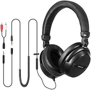 SIMOLIO Long Cord Headphones for TV and PC with Volume Control and Mic, 21.6FT/6.6M Extended Cable with Clip, RCA & 3.5mm AUX Audio, Fold-Flat Stereo Over Ear Wired TV Headphones, SM-906TV