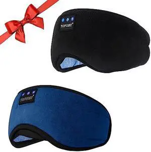 TOPOINT Sleep Headphones, Bluetooth Sleep Mask with Bluetooth Headphones Cotton Sleeping Headphones Bluetooth Eye Mask with Microphone Hands Free Light Blackout for Side Sleepers Father's Day Gift