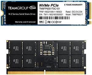 TEAMGROUP MP33 1TB TLC NVMe PCIe Gen3x4 M.2 2280 SSD Read/Write 1,800/1,500 MB/s TM8FP6001T0C101 Bundle with Elite SODIMM DDR5 16GB 4800MHz CL40 Laptop Memory TED516G4800C40-S01