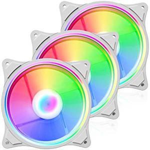 PANO-MOUNTS 120mm White 5V 3PIN Addressable RGB 4Pin PWM PC Case Cooler Fan Triple Light Loop Motherboard Aura SYNC 800-1600RPM Suitable for Computer Case and Liquid radiators 3-Pack