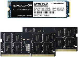 TEAMGROUP MP33 1TB TLC NVMe PCIe Gen3x4 M.2 2280 SSD Read/Write 1,800/1,500 MB/s TM8FP6001T0C101 Bundle with Elite SODIMM DDR4 32GB kit (2x16GB) 4800MHz CL40 Laptop Memory TED432G3200C22DC-S01