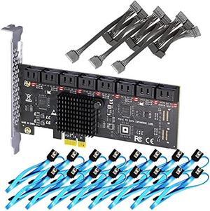 GLOTRENDS 16 Ports PCIe SATA Expansion Card, Including SATA Cables and 1:5 SATA Splitter Power Cable, Compatible with Windows,Linux,Mac OS,NAS (SA3116J)