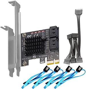 GLOTRENDS 4 Ports PCIe SATA Expansion Card, Including SATA Cables and 1:5 SATA Splitter Power Cable, Support OS Booting, Compatible with Windows,Linux,Mac OS,NAS (SA3034A)