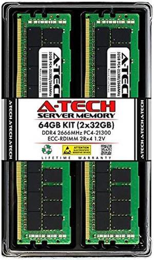 A-Tech 64GB Kit (2x32GB) DDR4 2666MHz PC4-21300 ECC RDIMM 2Rx4 1.2V Dual Rank ECC Registered DIMM 288-Pin Server & Workstation RAM Memory Upgrade Modules (A-Tech Enterprise Series)