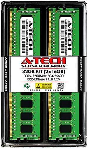 A-Tech 32GB Kit (2x16GB) DDR4 3200MHz PC4-25600 ECC RDIMM 2Rx8 1.2V Dual Rank ECC Registered DIMM 288-Pin Server & Workstation RAM Memory Upgrade Modules (A-Tech Enterprise Series)