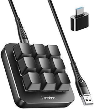 Vaydeer One-Handed Mechanical Keyboard Support NKRO, Hotkeys, One-Click Start,9 Fully Programmable Keys with Floating Window and Macro Multifunctional Keypad for iOS,Windows, for Men