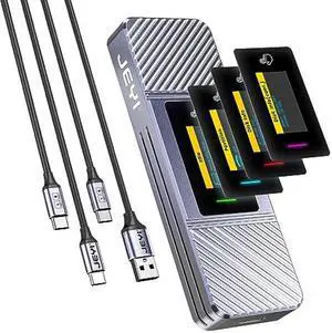 JEY Visual Smart M.2 Enclosure with Touchscreen and RGB, USB 3.2 Gen 2 10Gbps, Compatible with 2230/2242/2260/2280 NVMe/ PCIe and NGFF/ SATA SSD, External Enclosure Support UASP Trim i9X-Zebra