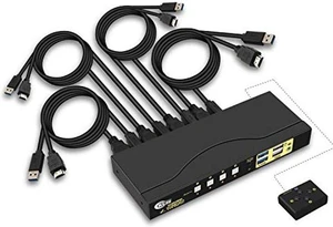 CKLau 4 Port KVM HDMI Switch with Digital Audio Output, All Input Cables and 2 pcs USB 3.0 Hub, 4x1 HDMI KVM Switch USB 3.0 Supports Wireless Keyboard Mouse, 4K@60Hz 4:4:4, HDMI 2.0, HDR 10, EDID CKLau 4 Port KVM HDMI Switch with Digital Audio Output, All Input Cables and 2 pcs USB 3.0 Hub, 4x1 HDMI KVM Switch USB 3.0 Supports Wireless Keyboard Mouse, 4K@60Hz 4:4:4, HDMI 2.0, HDR 10, EDID