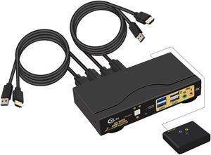 CKLau 2 Port USB 3.0 HDMI 2.1 KVM Switch 8K@60Hz 4K@144Hz with Audio Output and Cables, 2 Computers 1 Monitor Video Keyboard Mouse Peripheral Sharing Switcher Box