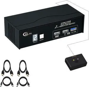CKLau 8K60Hz 4K144Hz Dual Monitor KVM Switch, 2 Port USB 3.0 HDMI KVM Switch 2 Monitors with Cables, Digital Display for 2 Computers Sharing Keyboard Mouse Display Peripheral Device