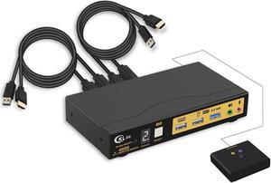 CKLau USB 3.0 2 Port KVM Switch HDMI 2.1 8K@60Hz 4K@144Hz with Audio, Microphone Output and Cables Support Hotkey Switching, Emulation EDID, HDR, HDCP